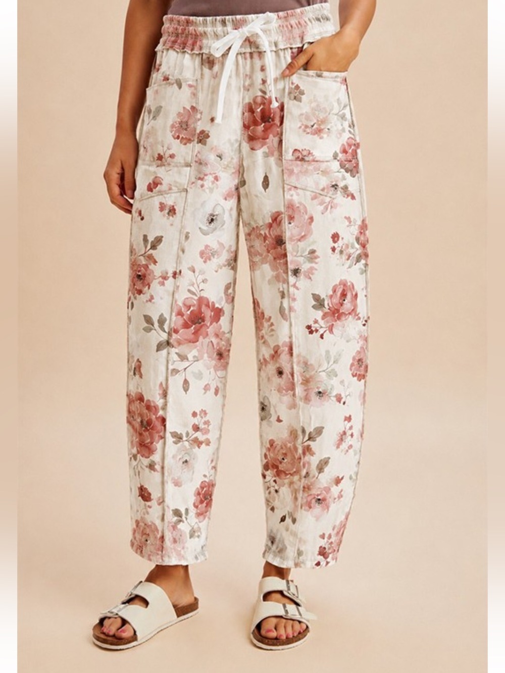 310 ❤️ cream rose MINERAL WASH BARREL FIT UTILITY KNIT
PANTS